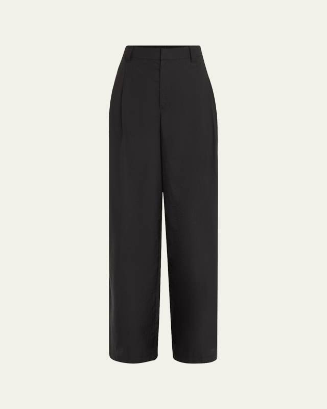 Techno Cotton Poplin Pleated Wide-Leg Sartorial Pants